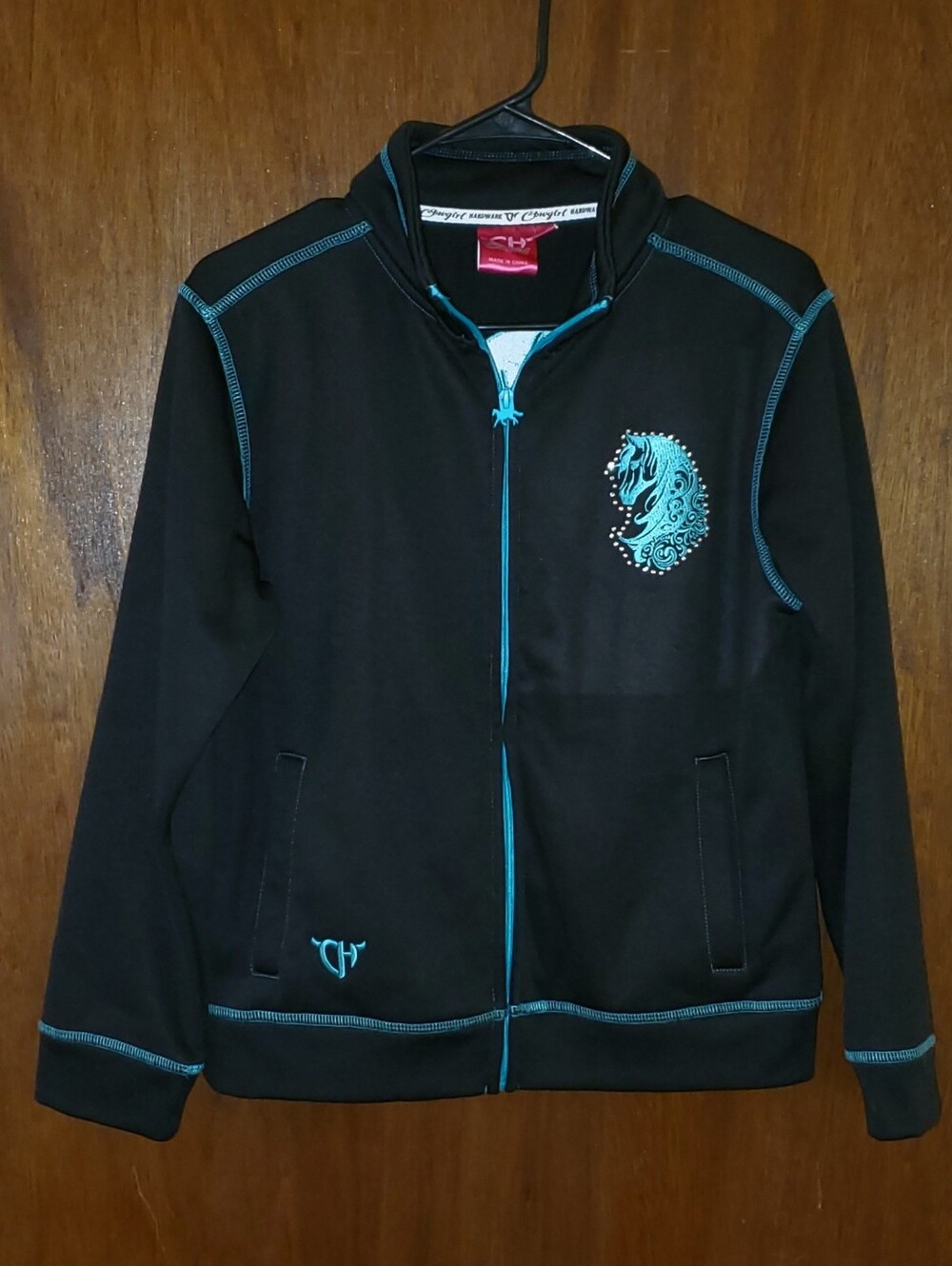 Cowgirl Hardware Black Zip-Front Jacket Hoodie Sz Youth Xl